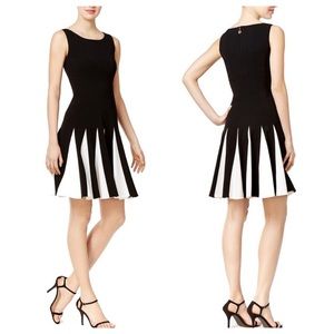 Tommy Hilfiger black pale pink pleat flare dress